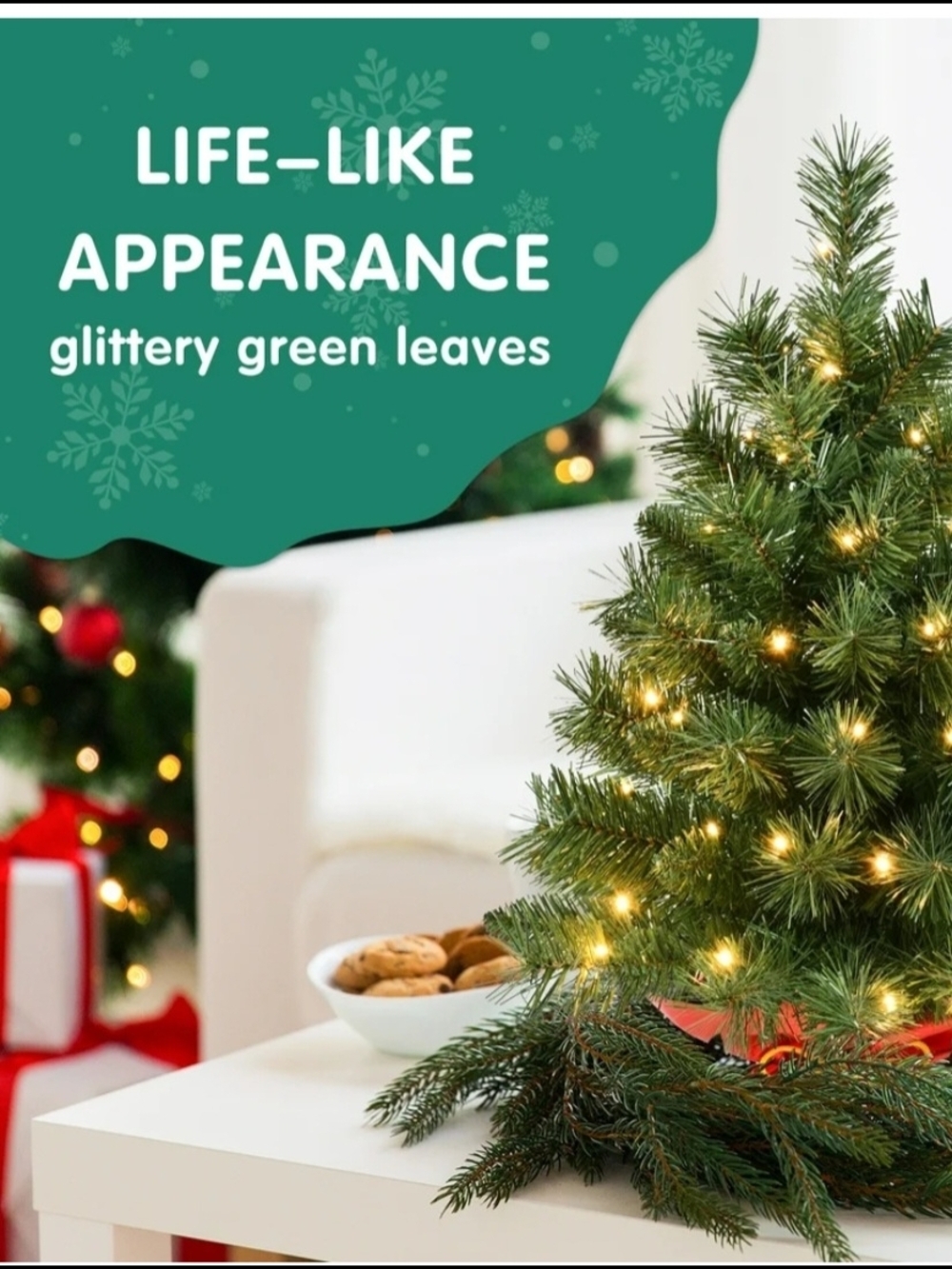 Mini 2 Ft. Green LED Tabletop Christmas Tree with Warm White Lights - Picture 2 of 6